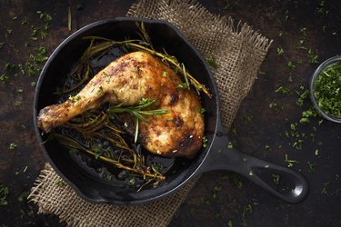 Turkey leg in a skillet