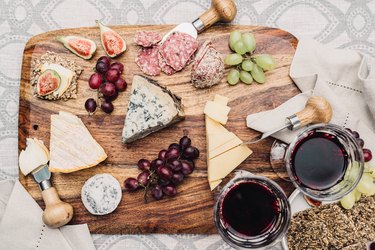 Cheese platter and wine