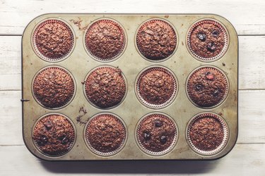 Individual chocolate brownies in a cupcake pan