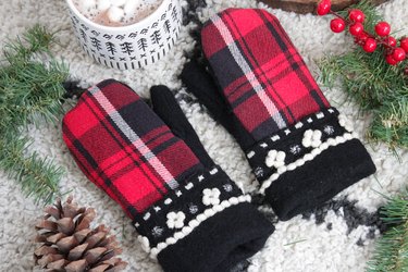 Take an old flannel shirt that's been hanging around the thrift store or maybe even a loved ones old shirt to create some mittens.