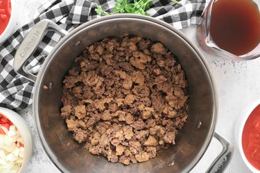 Cook ground meat and sausage