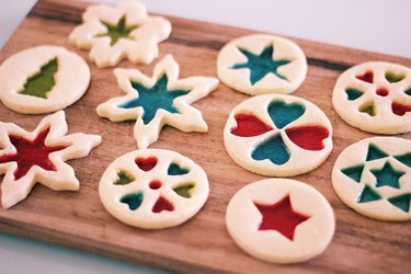 Sugar cookies with candy "stained glass" designs.