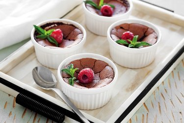 Chocolate souffles with raspberry,dessert