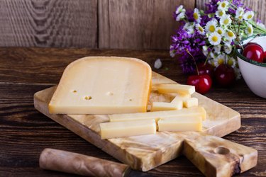 Traditional Dutch semi hard cheese served with sweet cheeries