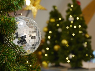 Close-Up Of Disco Ball On Christmas Tree