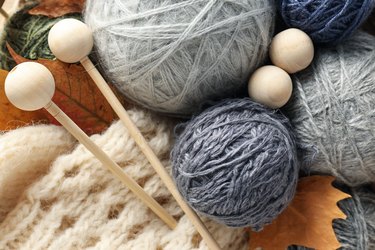 Concept of hobby, cozy hobby, knitting, close up