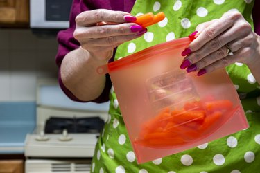 Carrots in a silicone reusable food storage bag
