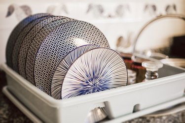 ceramic dishes air drying kitchen