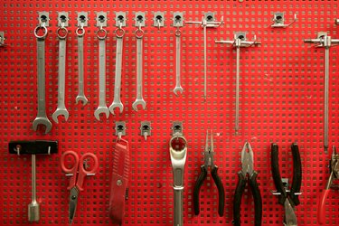 Hand tools red metal board to classified  tools