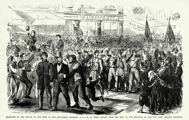 Antique, Reception of the People of New York of the Sixty-ninth Regiment, Escorted by the New York Seventh Regiment, Civil War Engraving