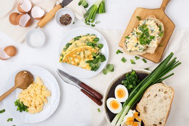 Breakfast table with egg dishes