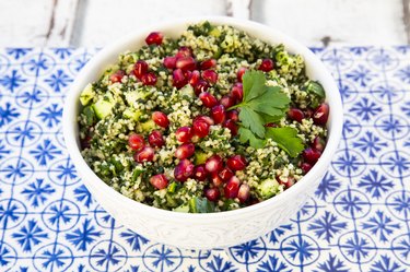 Bulgur herb tabbouleh with pomegranate seeds