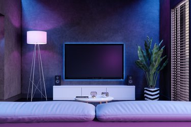 Modern living room and large television with lamp