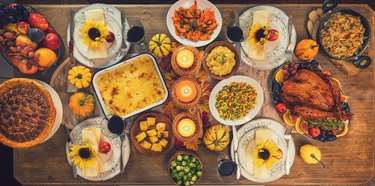 Stuffed turkey and side dishes served for Thanksgiving