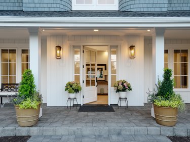 Front door, white color house exterior