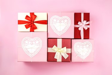 Nice gift boxes on pink background.