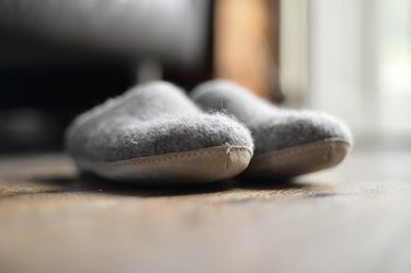 A pair of Grey wool felt slippers