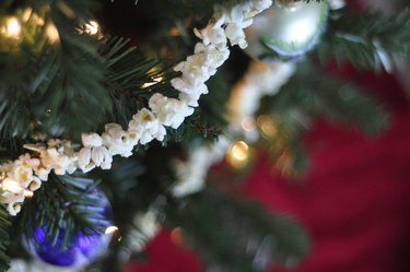 Popcorn Garland on Lit Christmas Tree