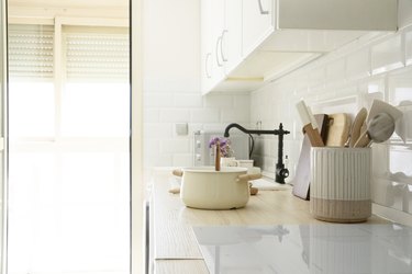 Kitchen unit in a domestic kitchen at morning light