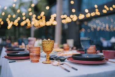 Outdoor Dining place setting with Asian Food