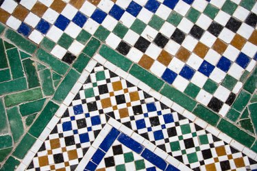 Moroccan tiles with traditional Arabic patterns, Marrakesh
