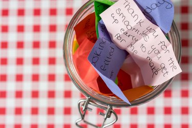 Thank-you jar with messages of appreciation