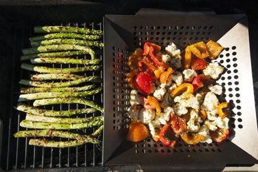 Vegetables cooking on barbecue grill