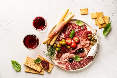 Differents antipasti with wine