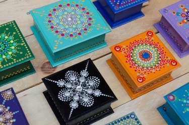 Wooden boxes decorated with mandalas