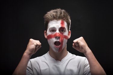 English fan with painted face