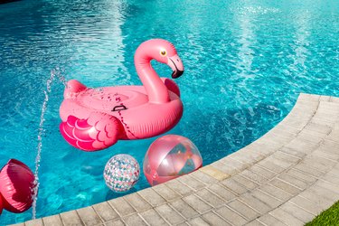 Colorful pool floats and balls