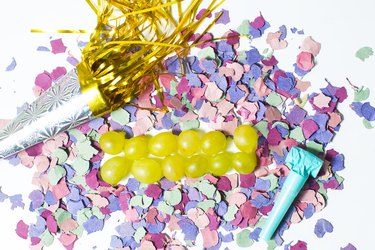 Twelve grapes and utensils for New Year's holiday