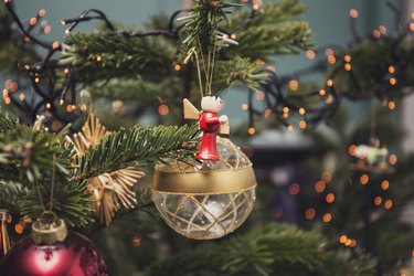 Christmas Bauble hanging on Christmas tree