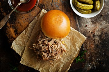 Pulled pork sandwich on a brioche bun