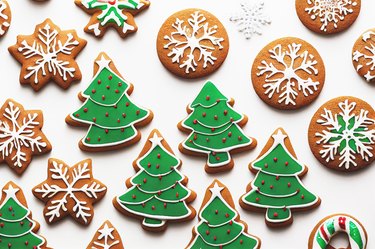 Christmas gingerbread cookies on white background