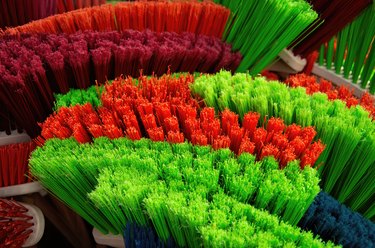 Colorful broom bristles