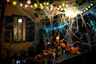 Halloween Decorated Front Yard at Night