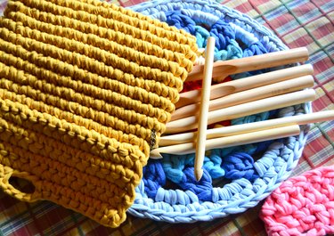 Wooden crochet needles and crochet mats