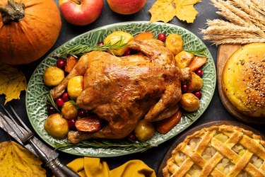 Thanksgiving turkey on rustic table