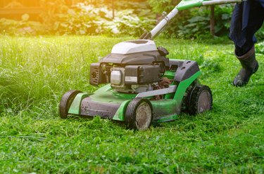 Lawn Mower On Green Grass Lawn