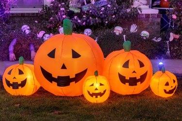 Inflatable pumpkins glowing