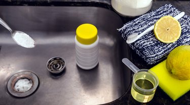 Clogged kitchen sink, baking soda and vinegar