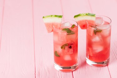 Watermelon lemonade with ice and mint leaves