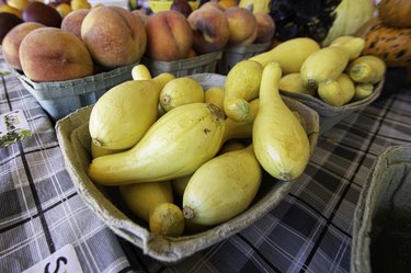 Yellow crookneck squash and other produce