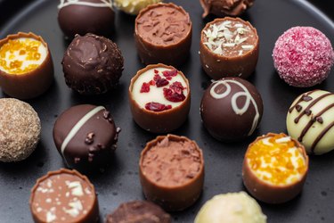 Variety of chocolate candies on a plate