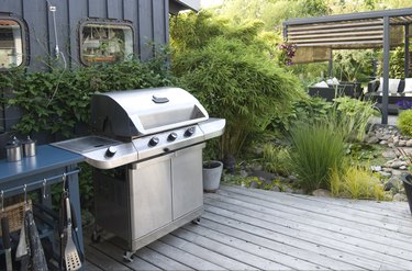 Outdoor kitchen with a stainless-steel gas grill