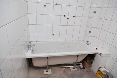small bathroom renovation and installation before grouting