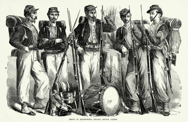 Antique: Group of Ellsworth's Chicago Zocave Cadets Civil War Engraving