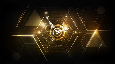 Golden Abstract Futuristic Technology Background with Clock concept and Time Machine, Can rotate clock hands, vector illustration
