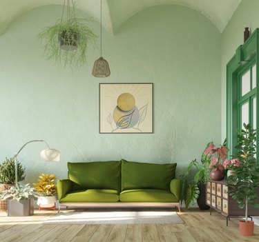 Green couch in the living room